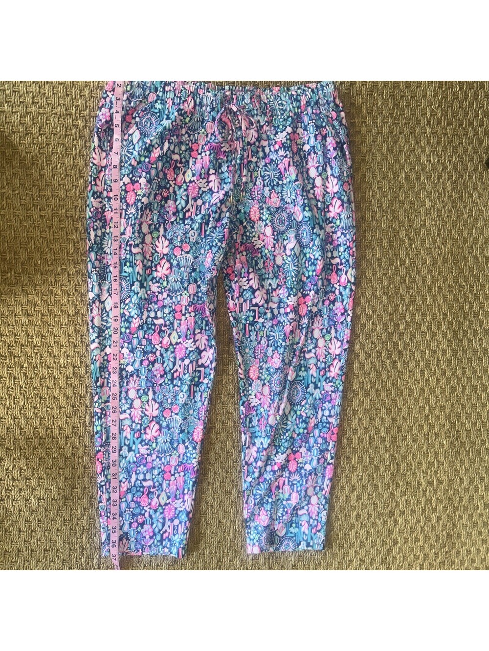 Lilly Pulitzer Emora Women's Knit Pants Size XL Stretch Drawstring Jewel Navy - Picture 3 of 4